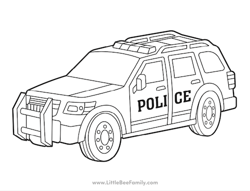 Police Car Coloring Page Little Bee Family