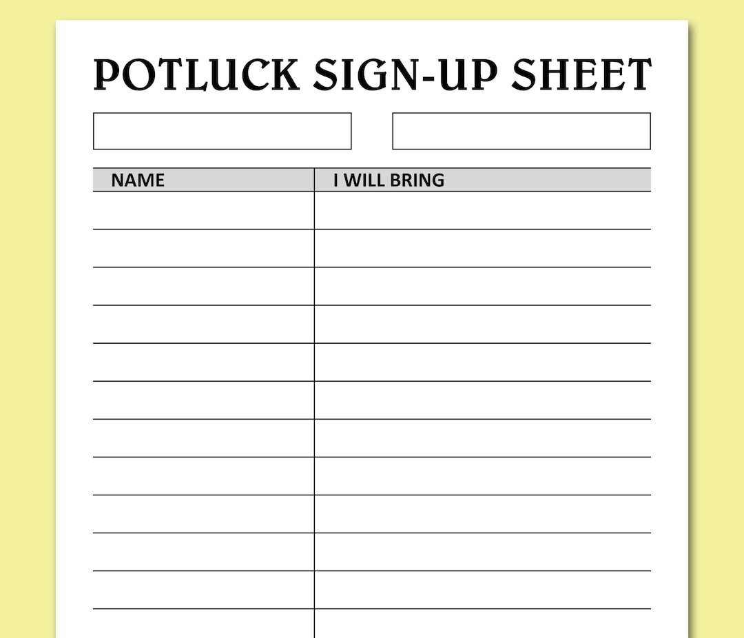 Potluck Sign Up Sheet Printable Holidays Events Potluck Etsy