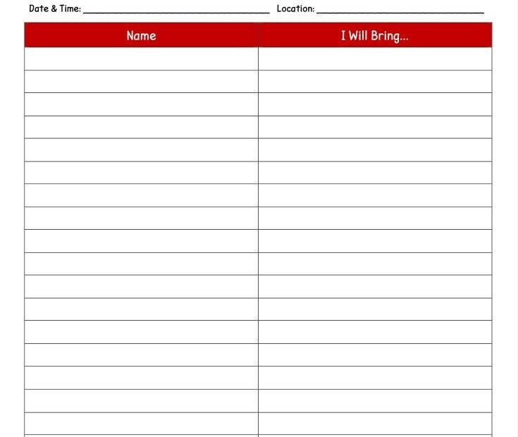 Print Christmas Potluck Sign Up Sheet Free Printable