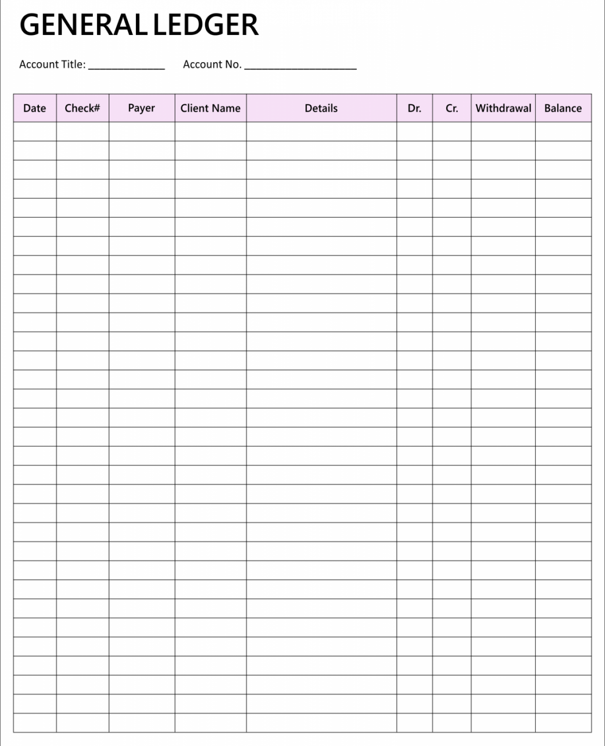 Print Free Ledger Sheets FREE Printable HQ