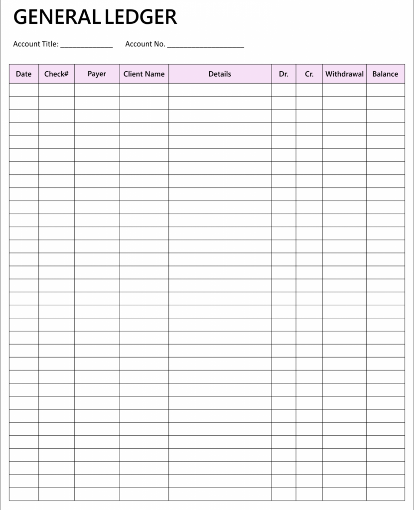 Print Free Ledger Sheets FREE Printable HQ