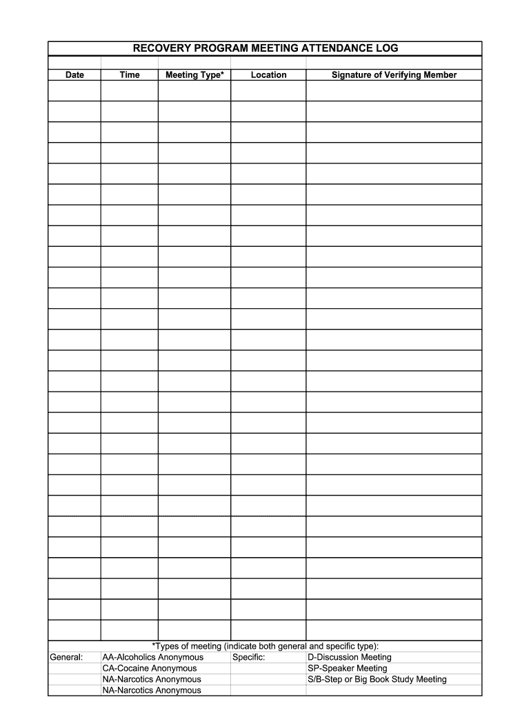 Printable Aa Attendance Sheet Dev onallcylinders