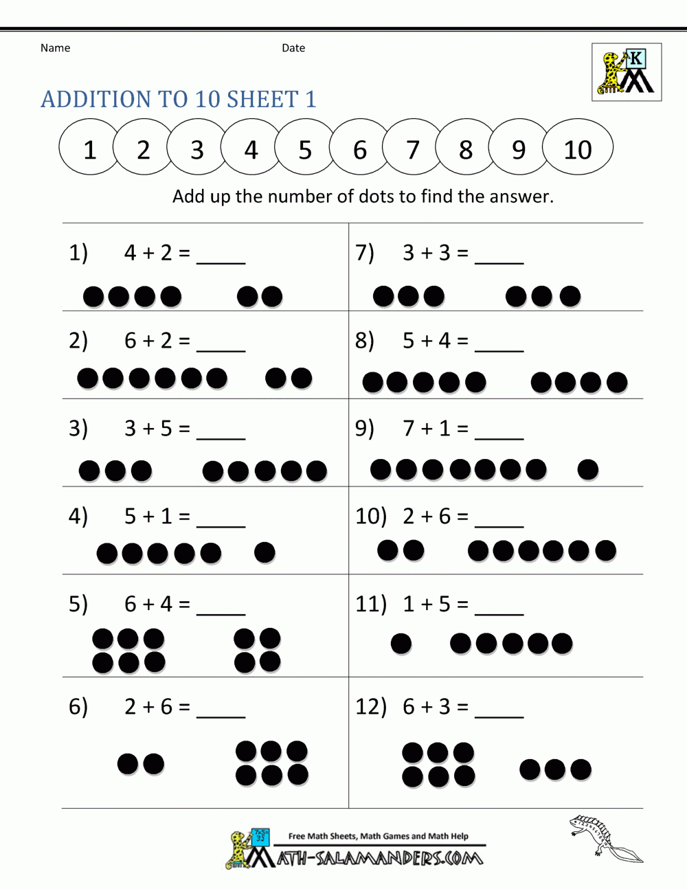 Printable Adding Sheets