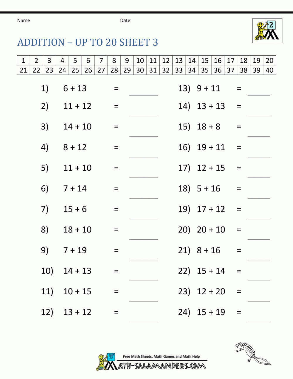 Printable Addition Math Sheets