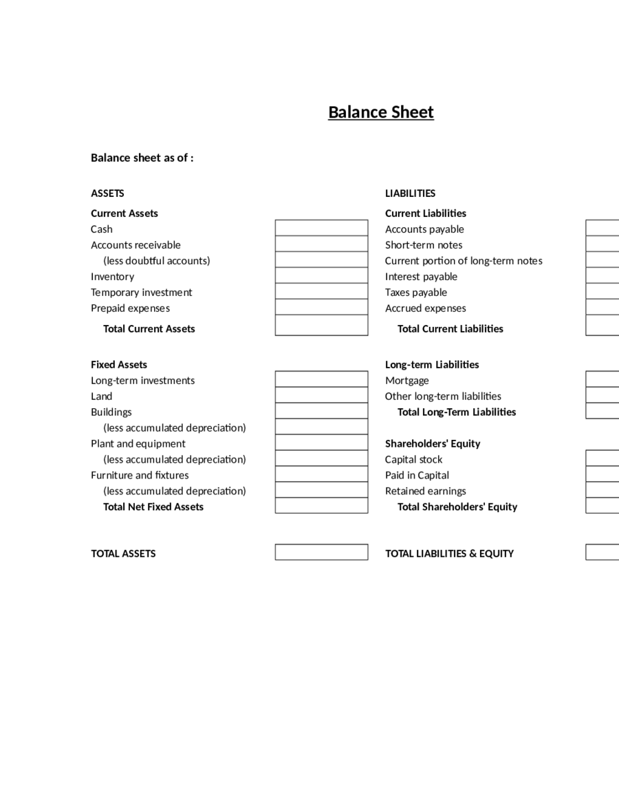 Printable Balance Sheet Template