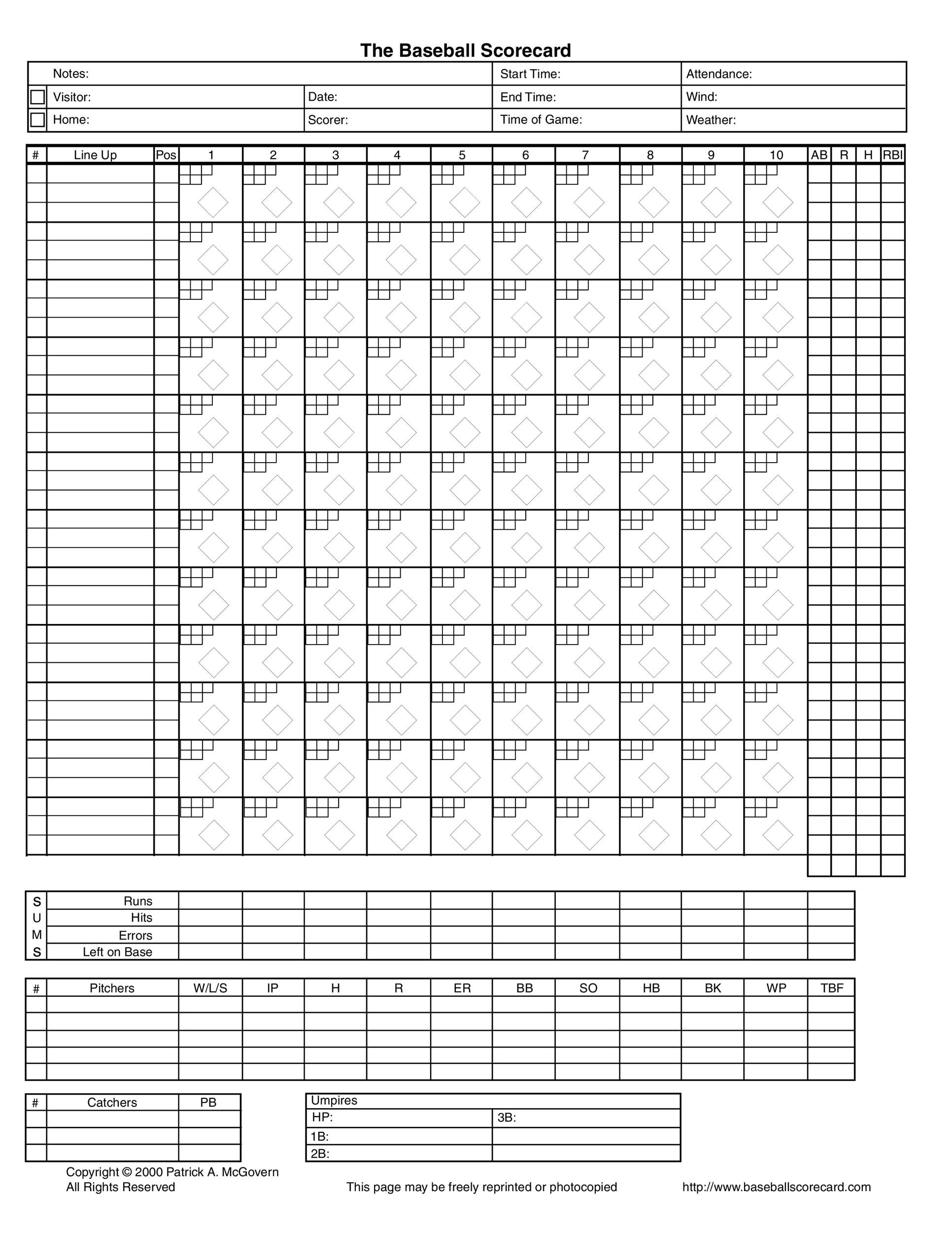 Printable Baseball Scoring Sheet