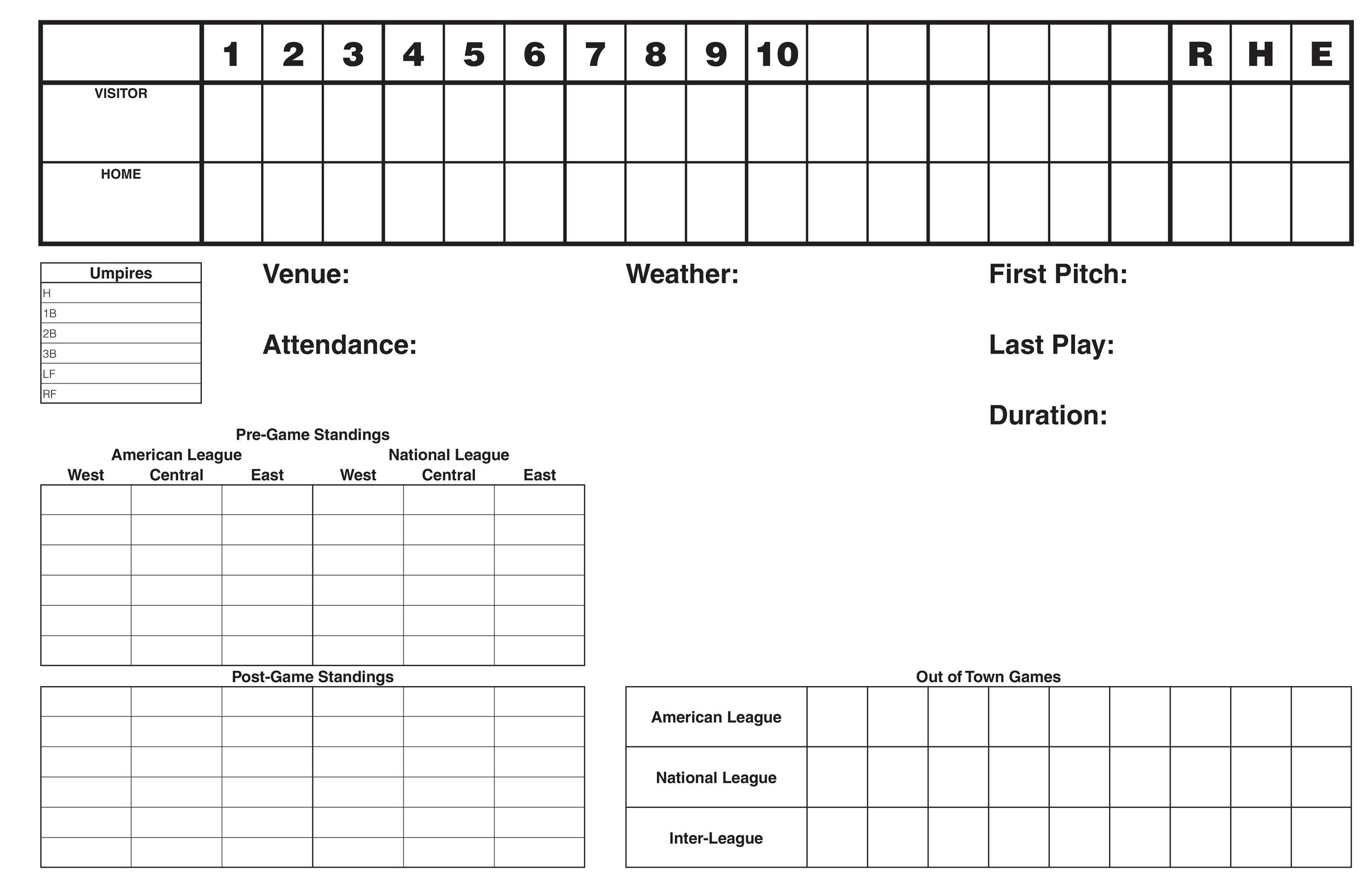 Printable Baseball Scoring Sheet