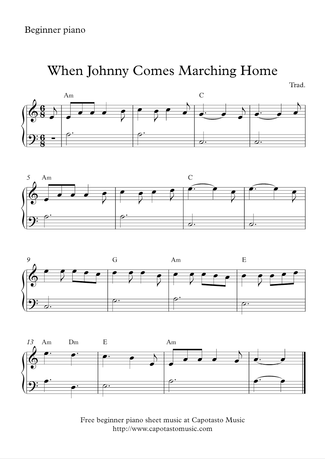 Printable Beginner Piano Sheet Music
