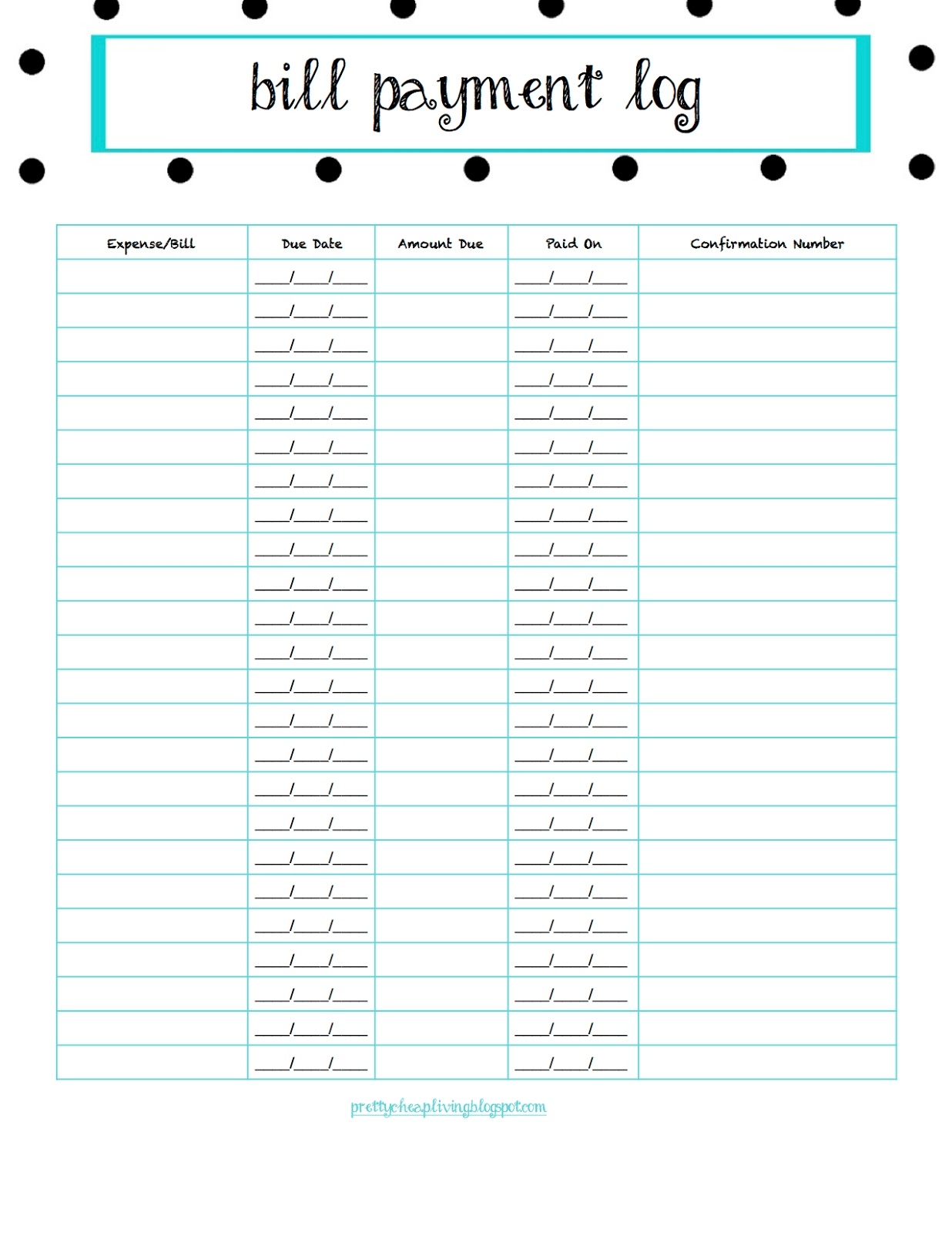 Printable Bill Sheet