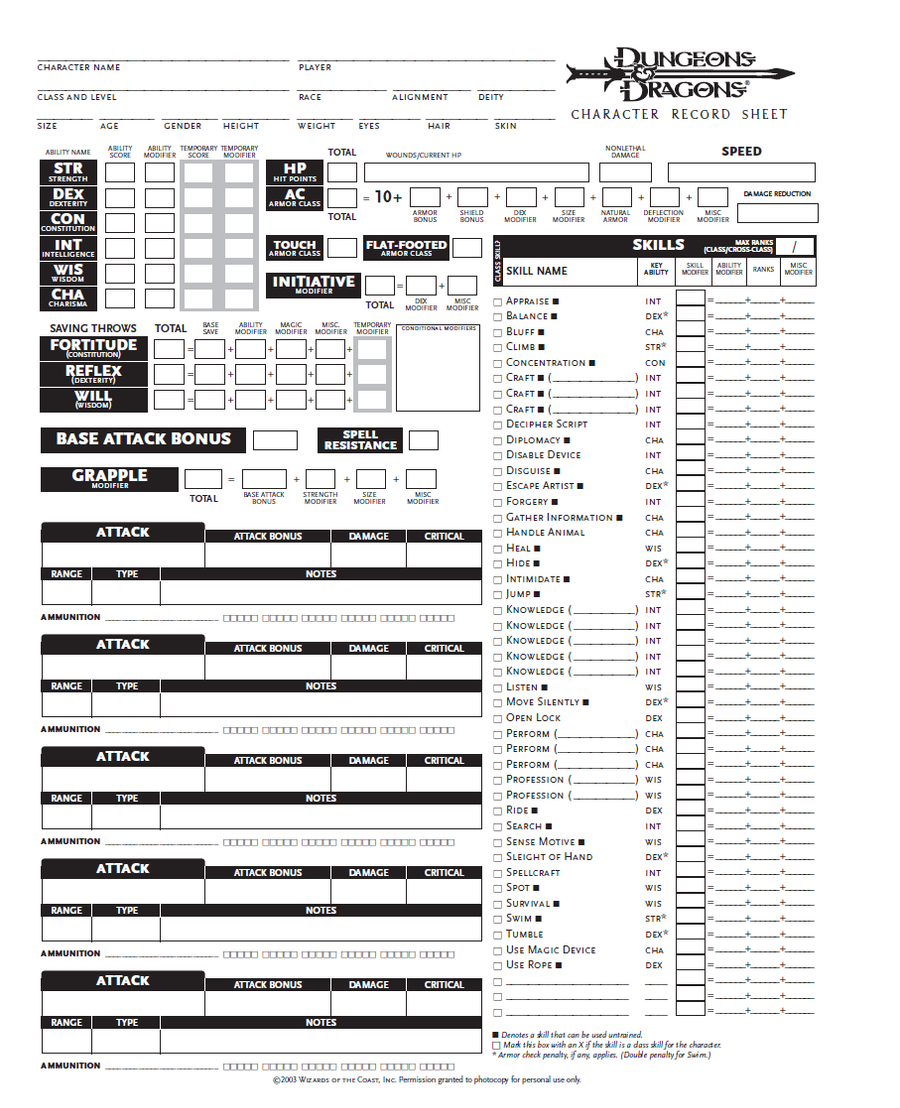 Printable Blank Dnd Character Sheet