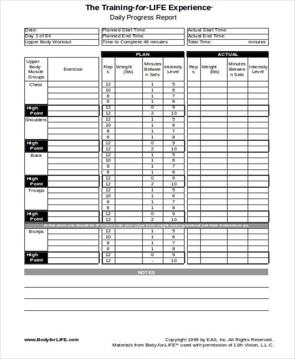 Printable Body For Life Workout Sheets Pdf