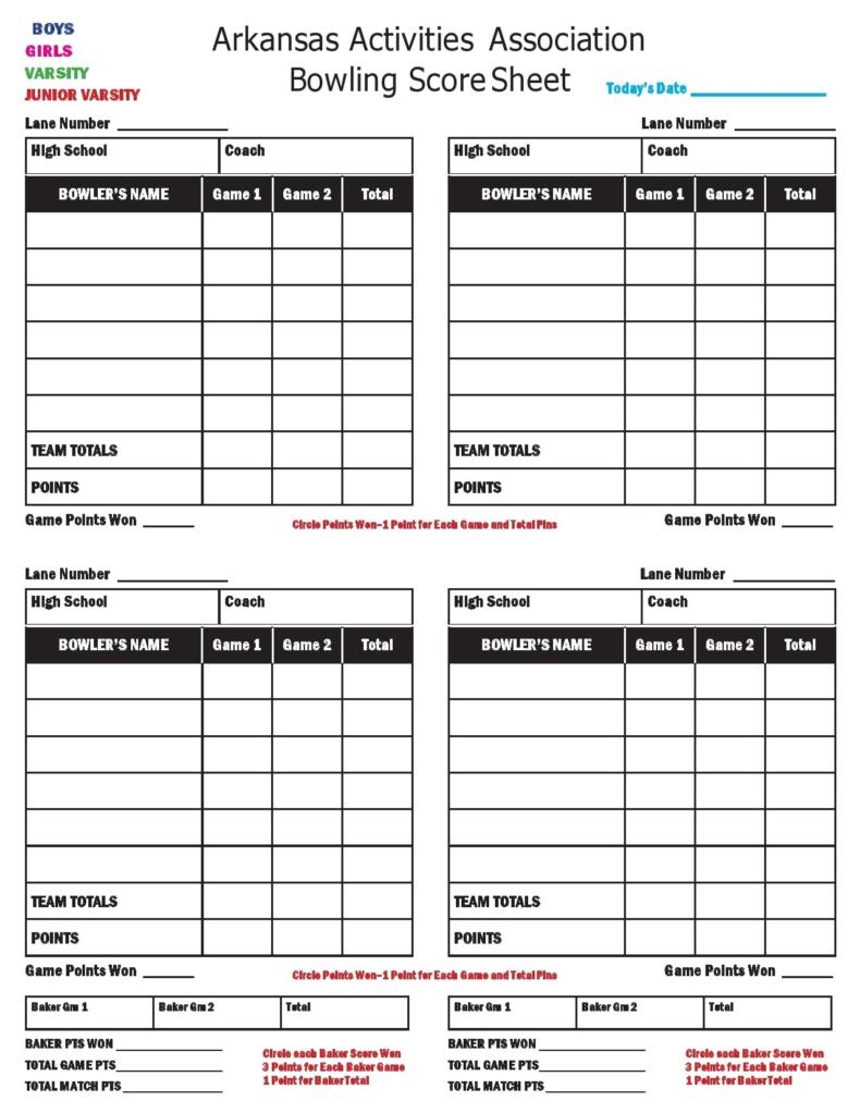 Printable Bowling Score Sheet Template