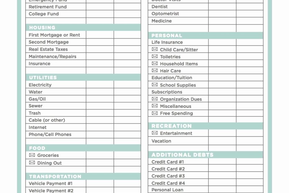 Printable Budgeting Sheets