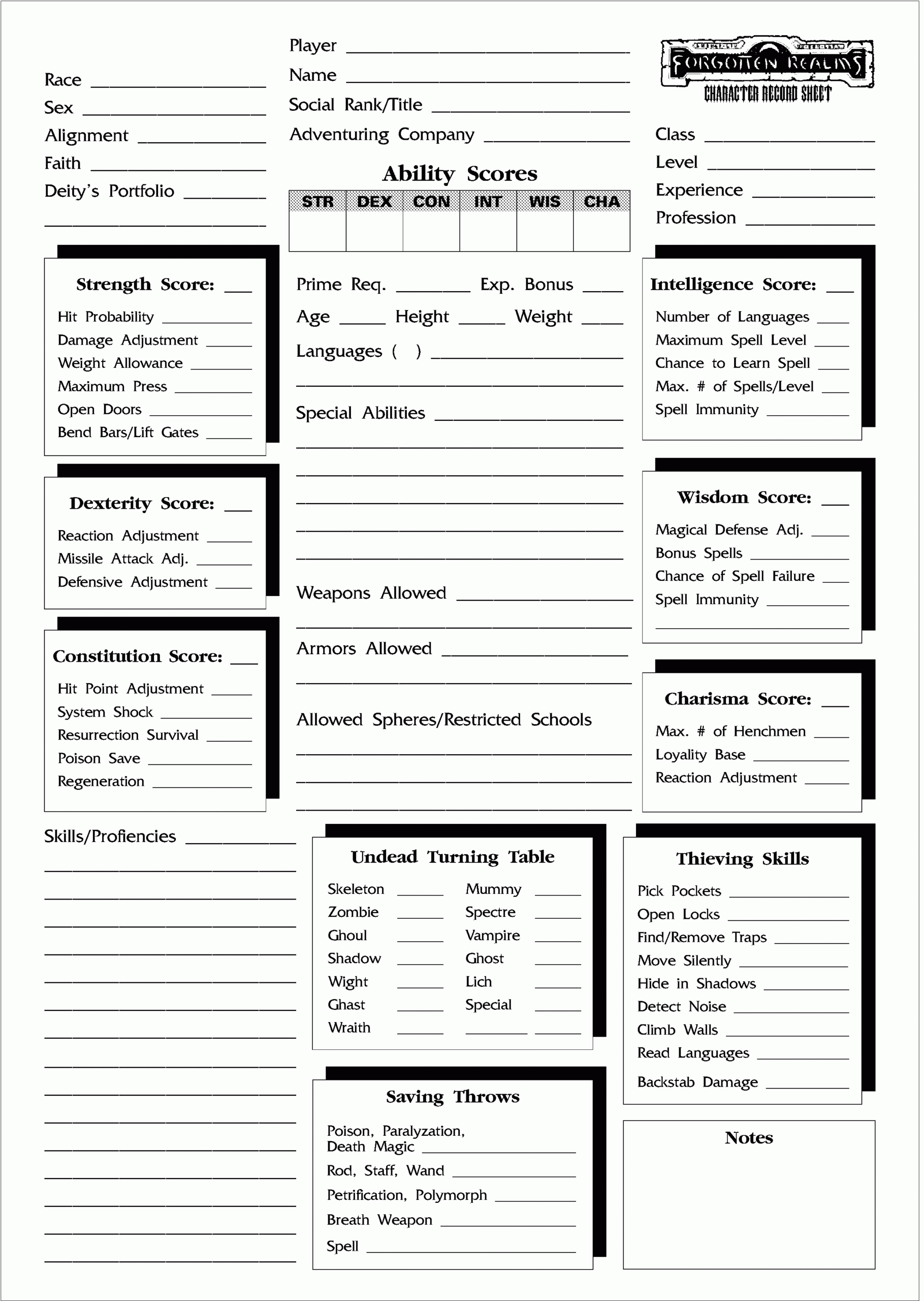 Printable Character Sheet For Writers