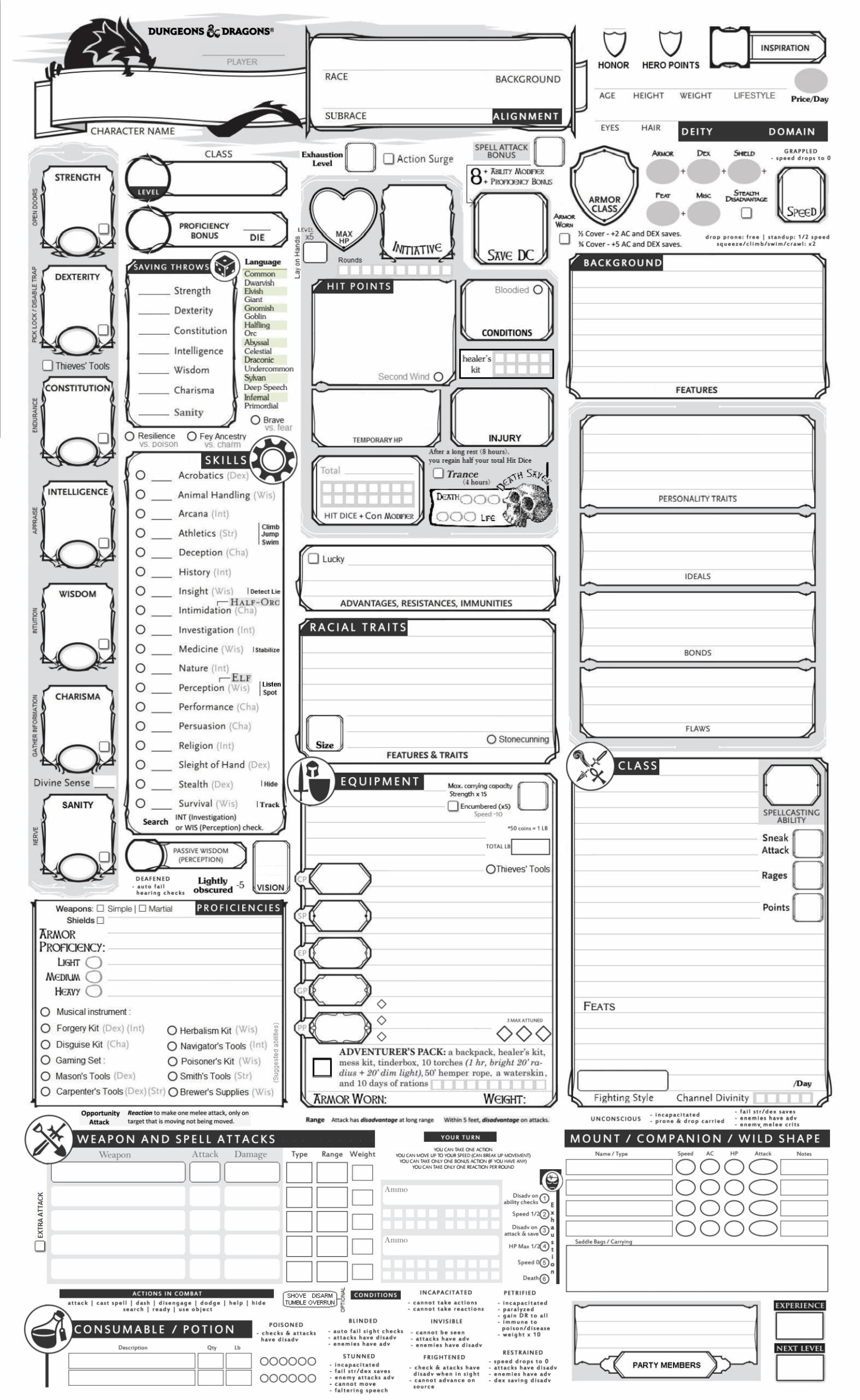 Printable Character Sheets