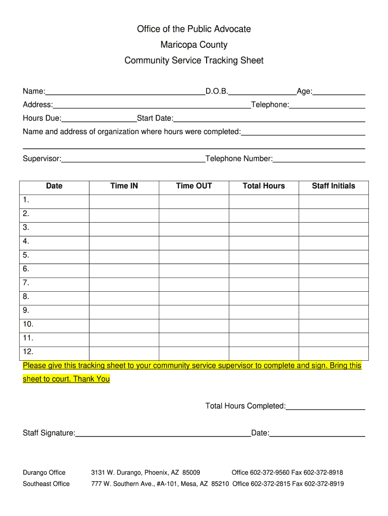 Printable Community Service Forms For Court Fill Out Sign Online 