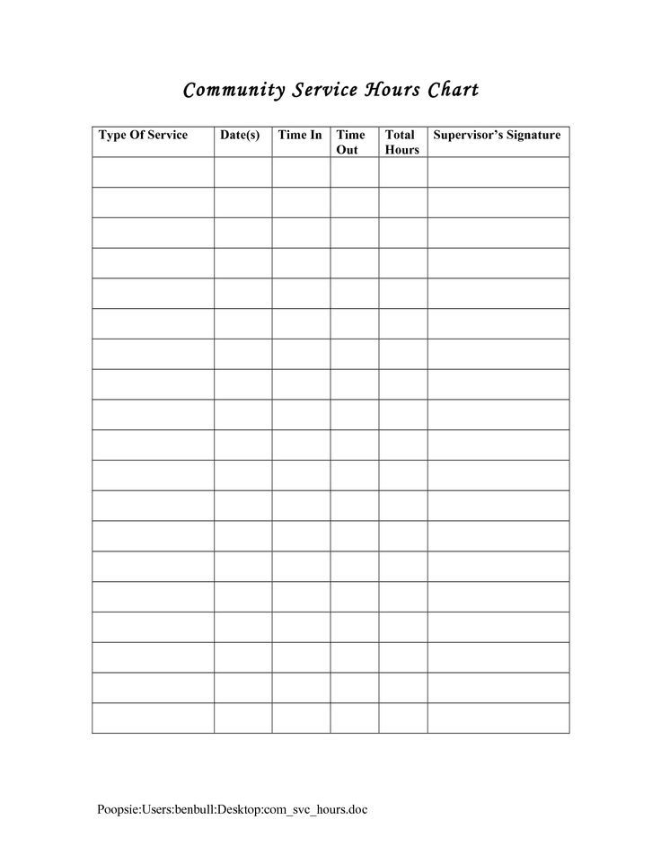 Printable Court Ordered Community Service Hours Log Sheet Printable 