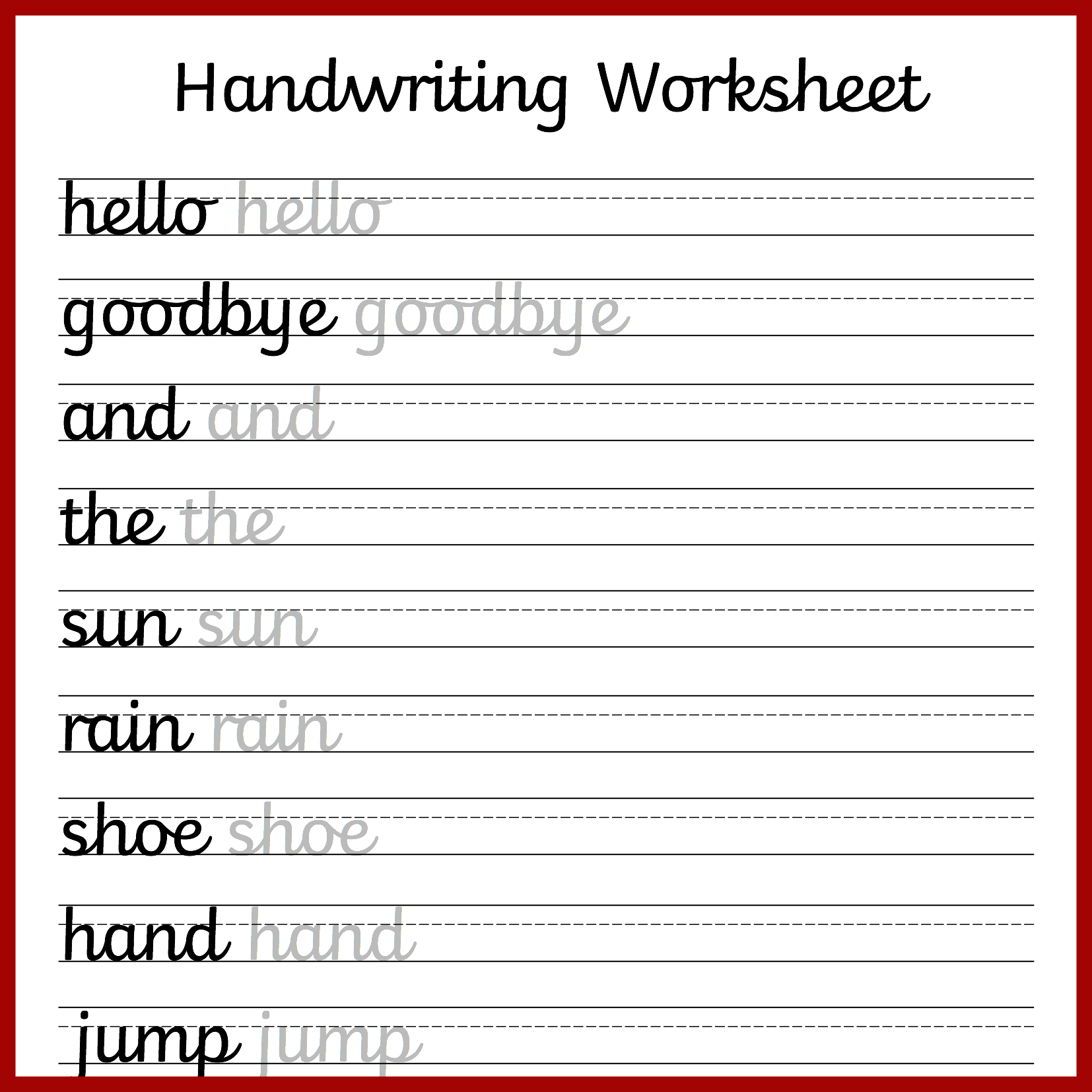 Printable Cursive Handwriting Sheets