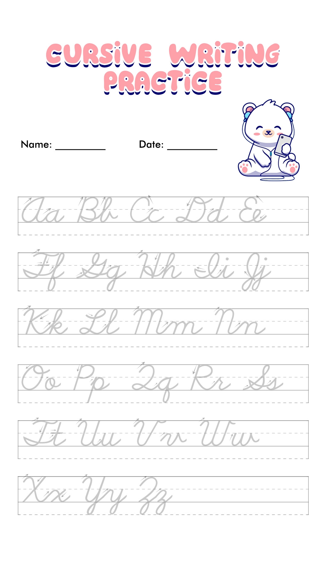 Printable Cursive Writing Sheets
