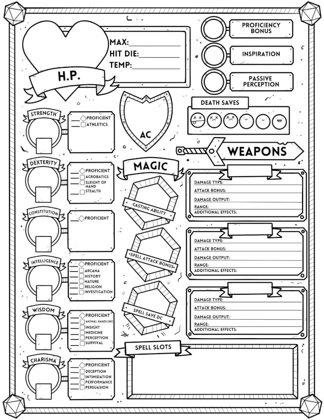 Printable Cute Dnd Character Sheet