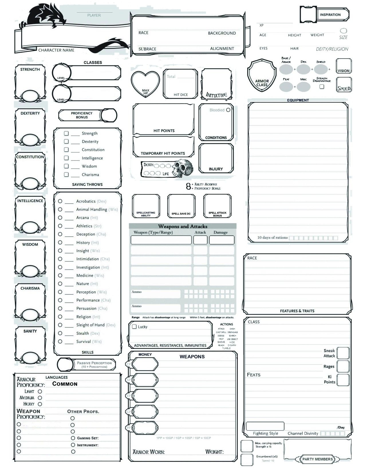 Printable Dnd Character Sheet