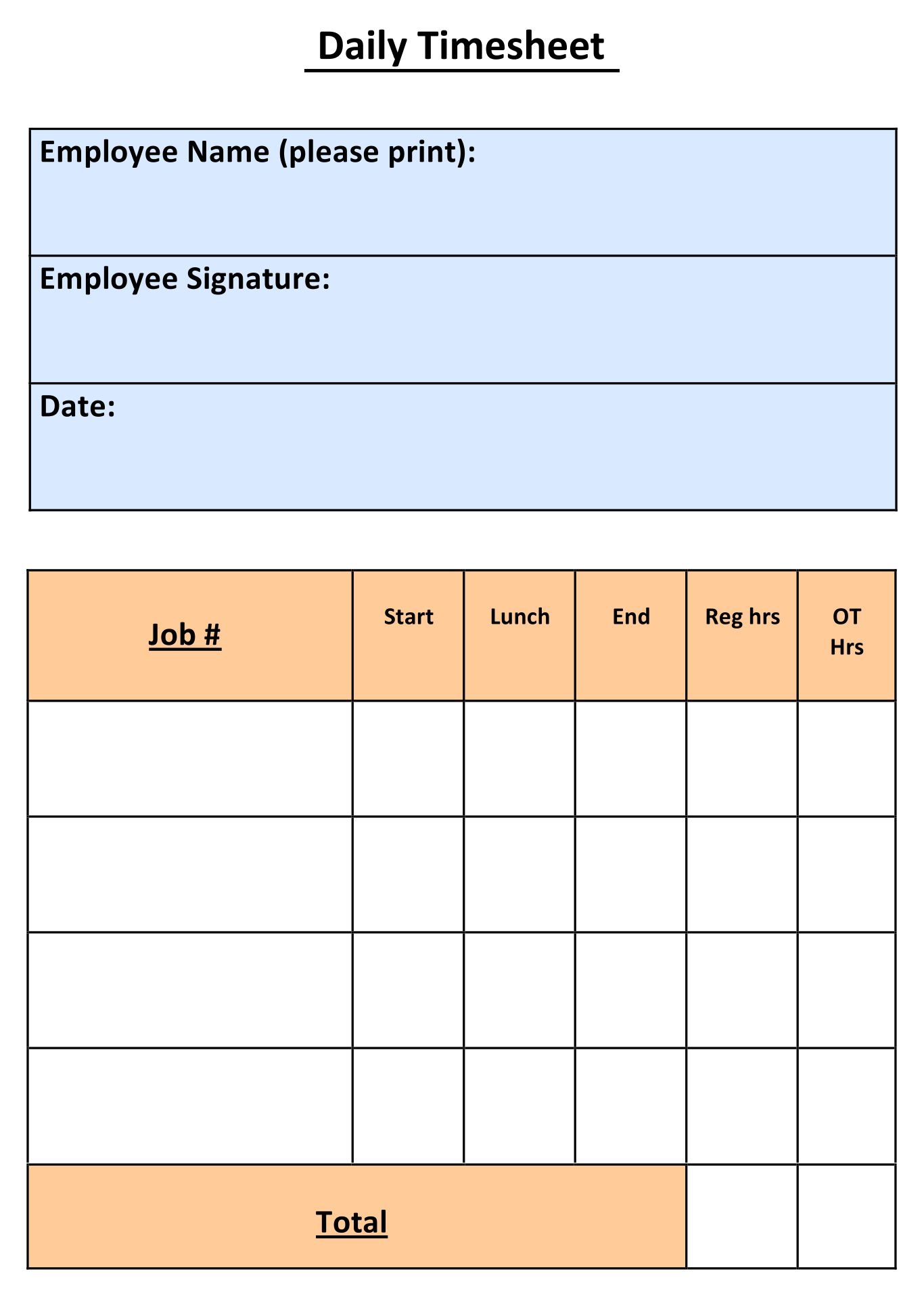 Printable Downloadable Time Card Template Printable Templates