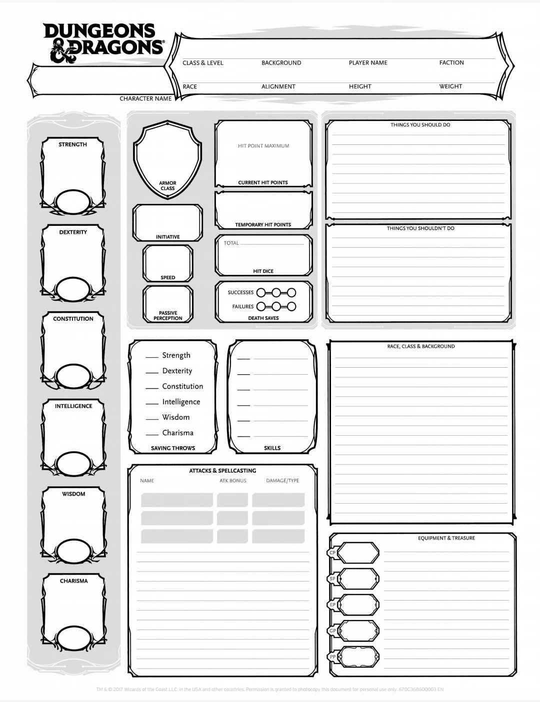 Printable Dungeons And Dragons 2Nd Addition Character Sheet Peggy W 