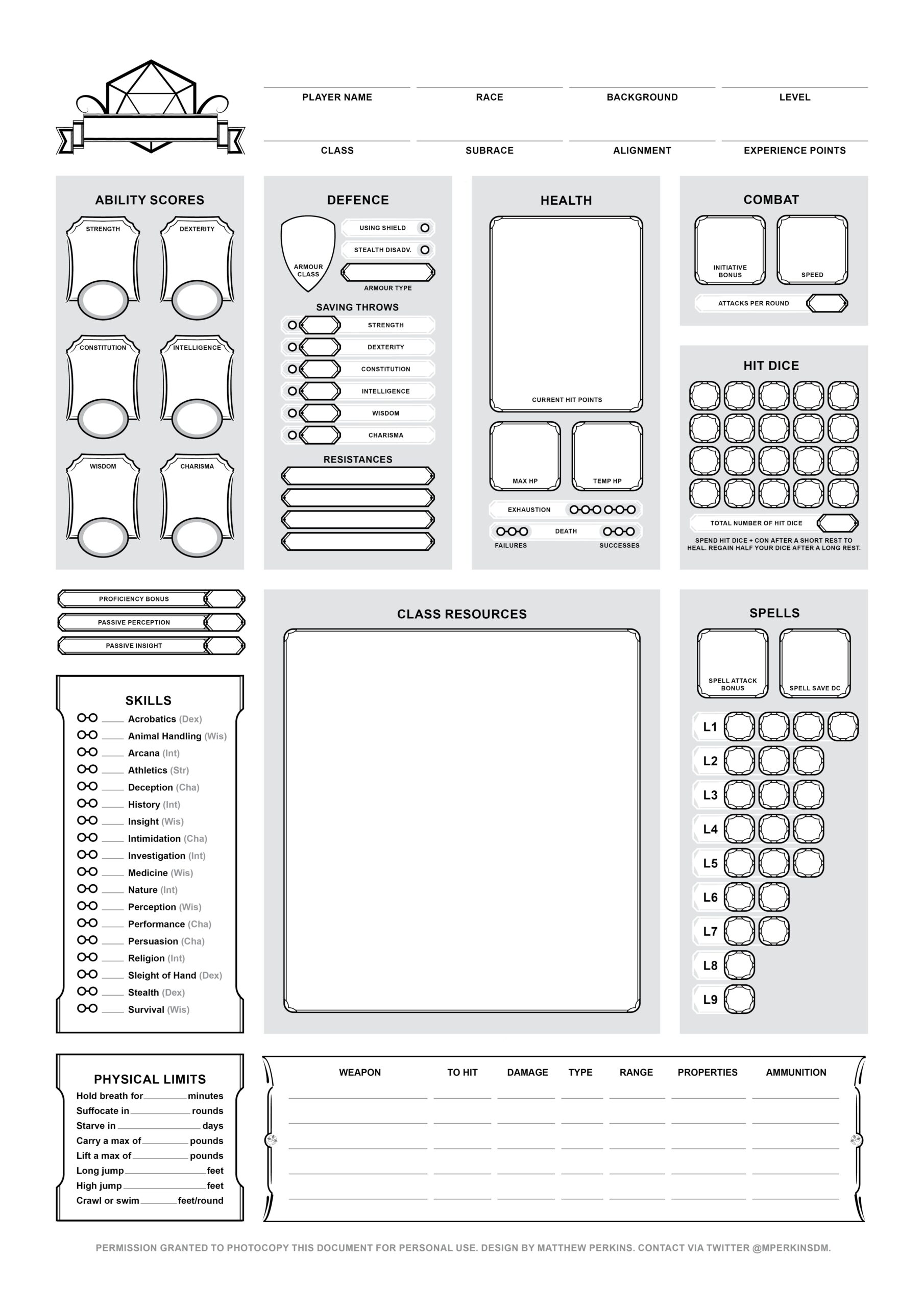 Printable Dungeons And Dragons Character Sheet Printable Vocabulary 