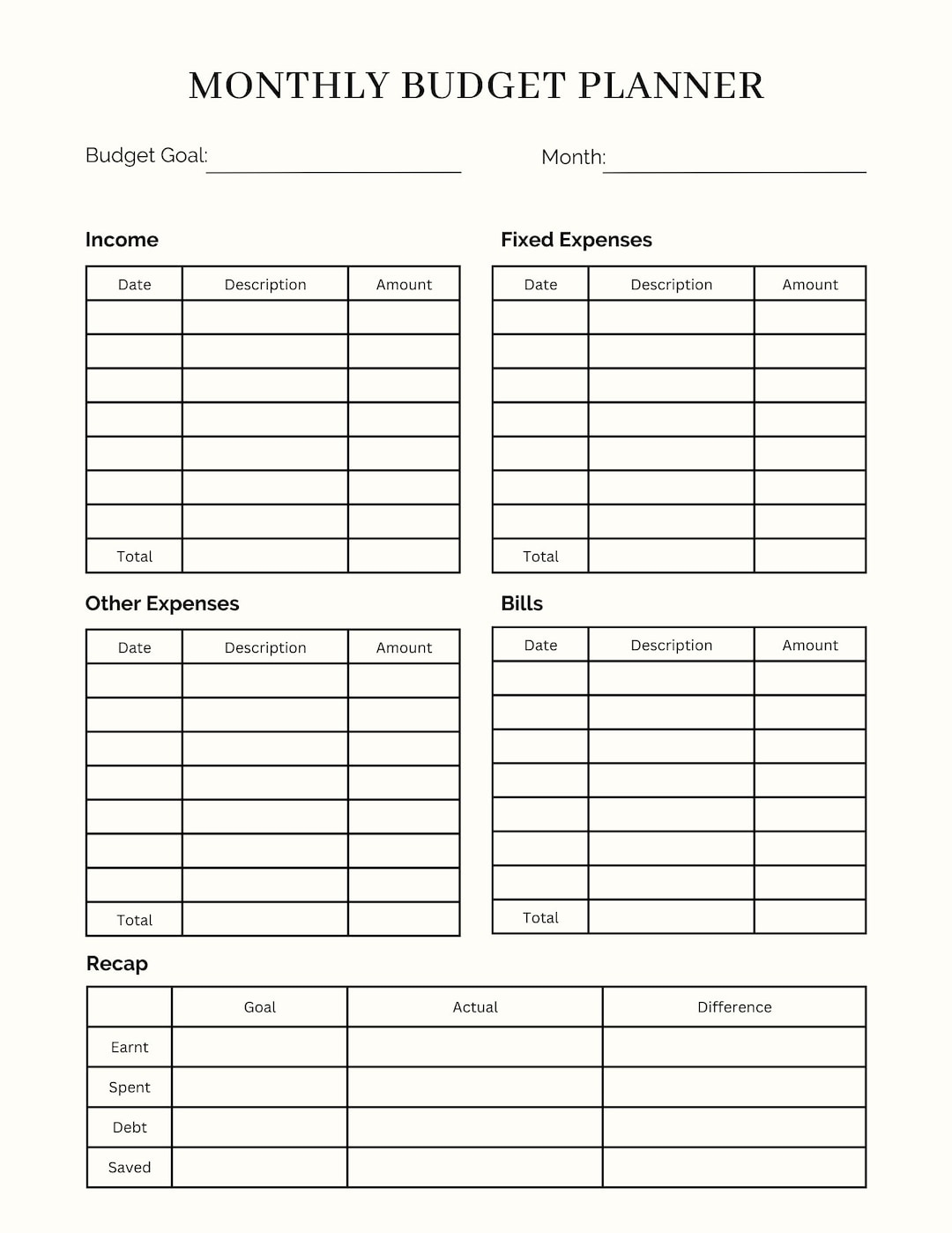 Printable Editable Monthly Budget Sheet For Canva Monthly Budget 