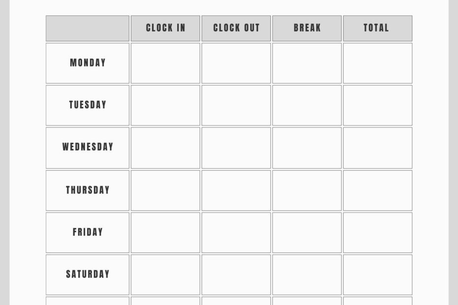 Printable Employee Timesheet Printable Timecard Work Schedule Tracker