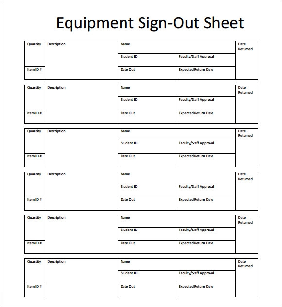 Printable Equipment Sign Out Sheet Template Printable Templates Bilarasa
