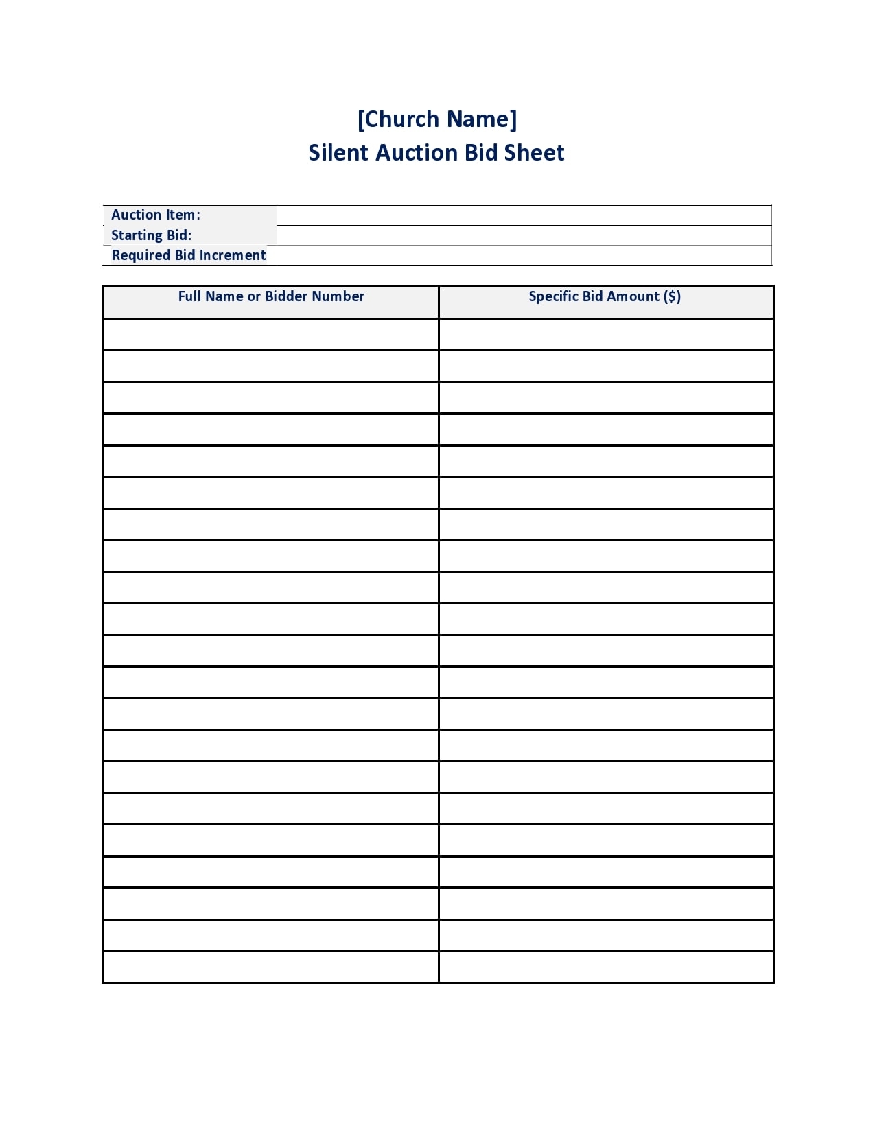 Printable Fundraiser Silent Auction Bid Sheet Printable Word Searches