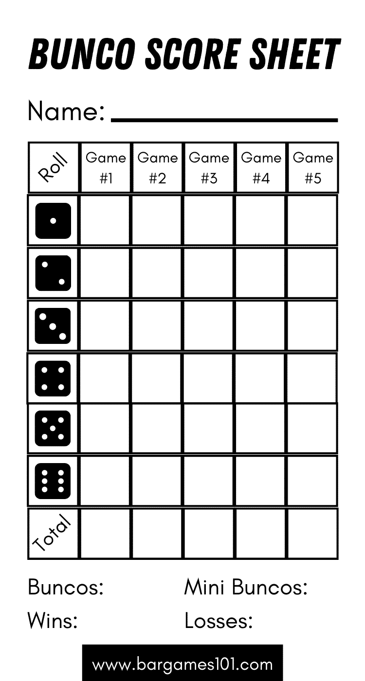 Printable Game Score Sheets Bunco