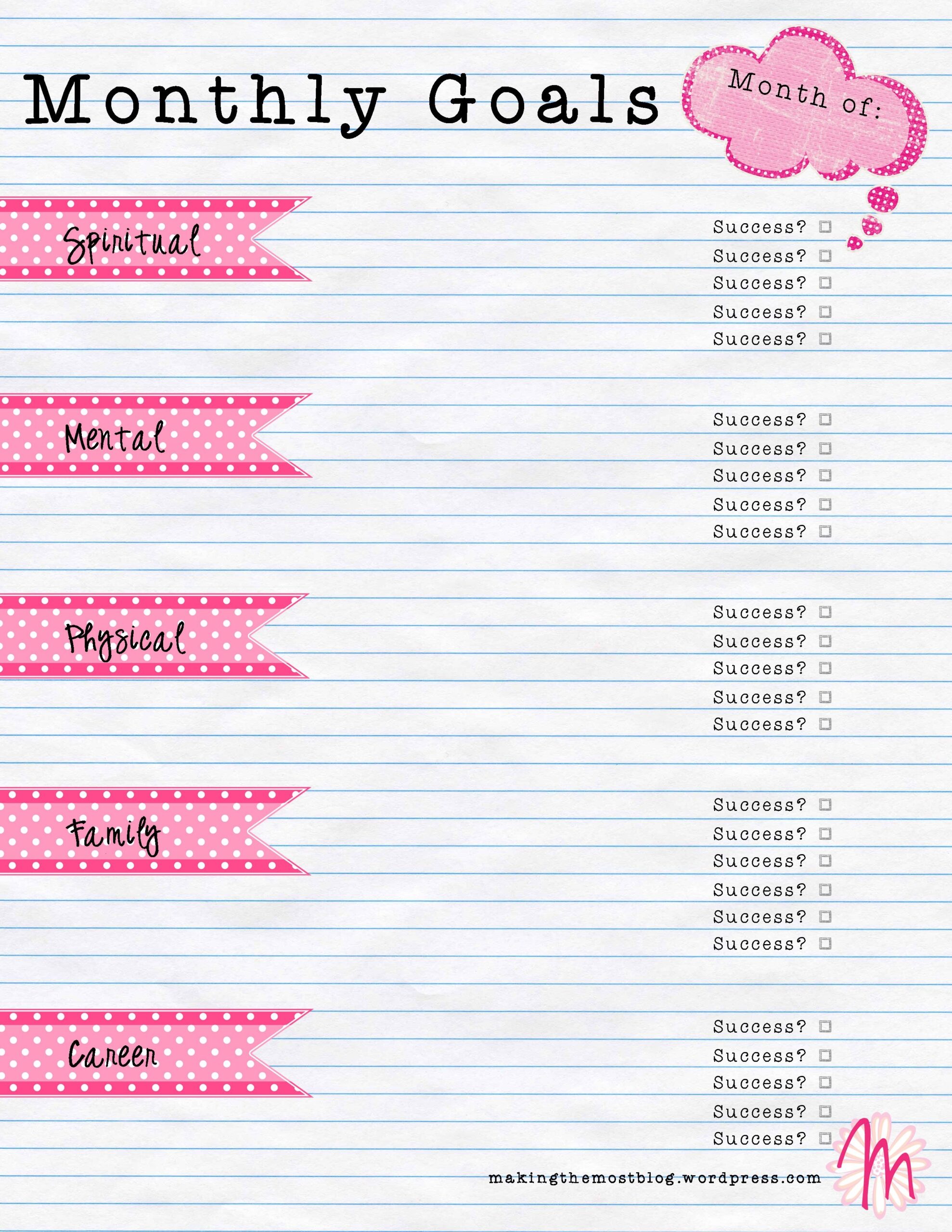 Printable Goal Sheets