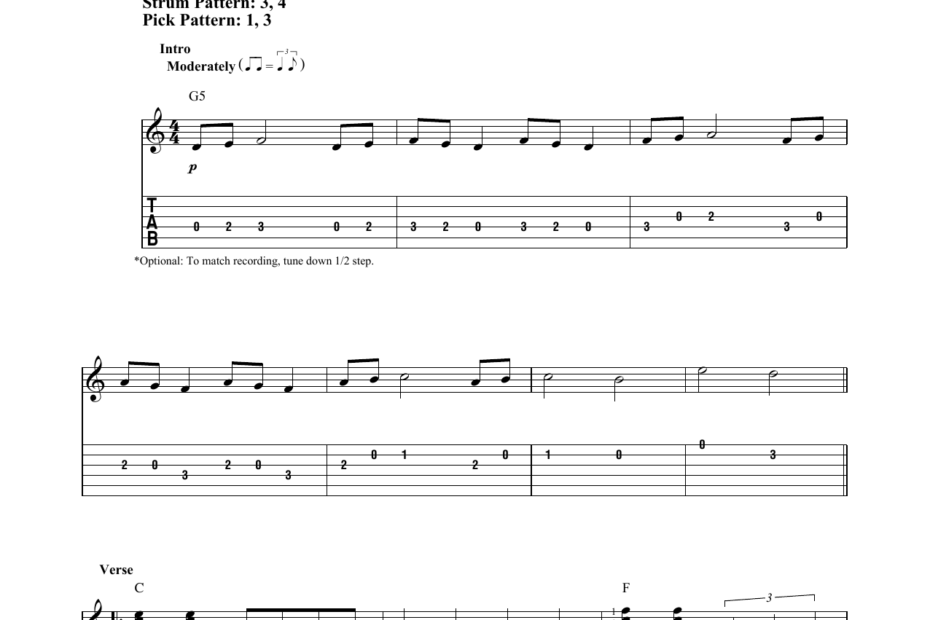 Printable Guitar Sheet Music Acoustic Guitar Free Guitar Sheet Music