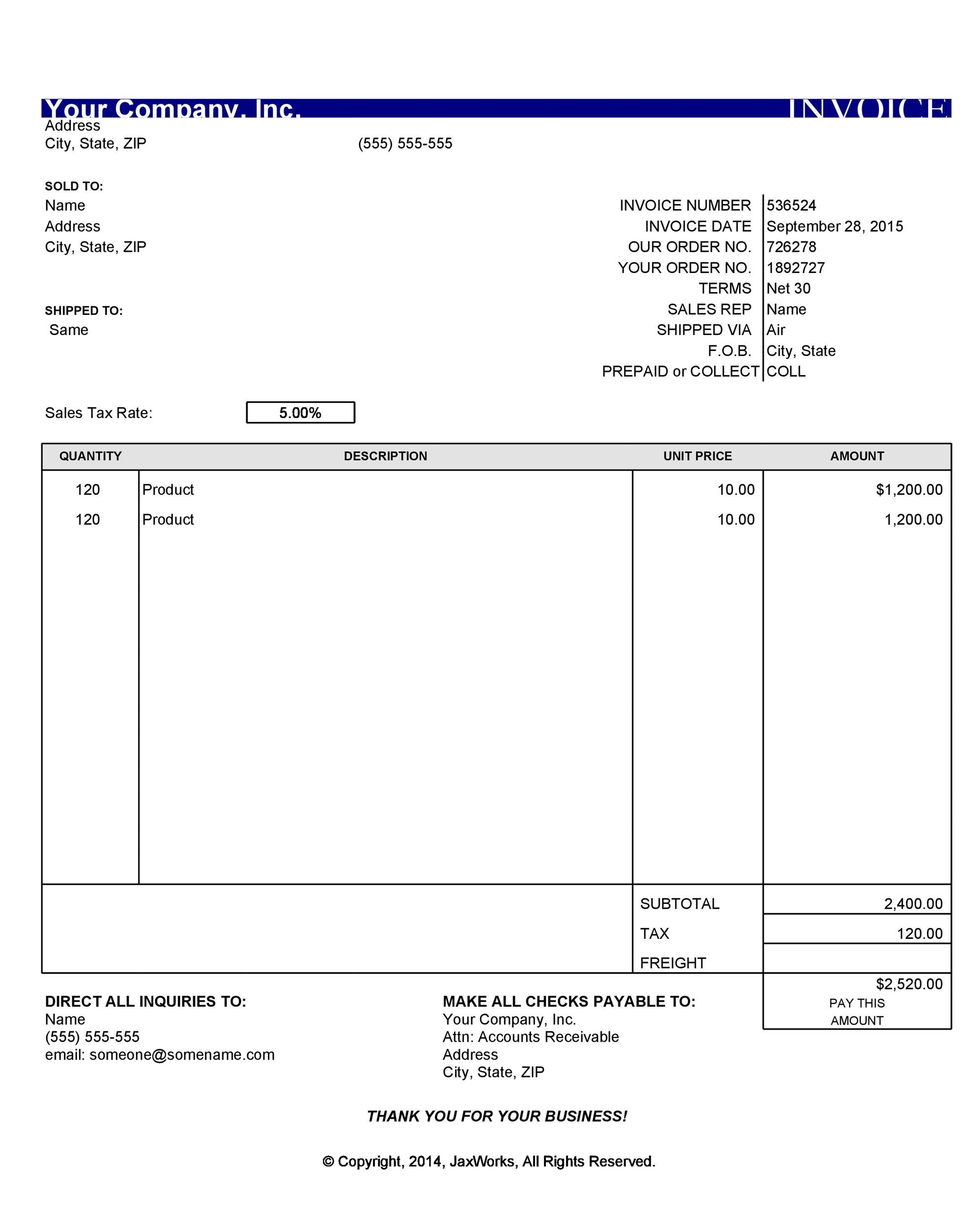 Printable Invoice Sheet