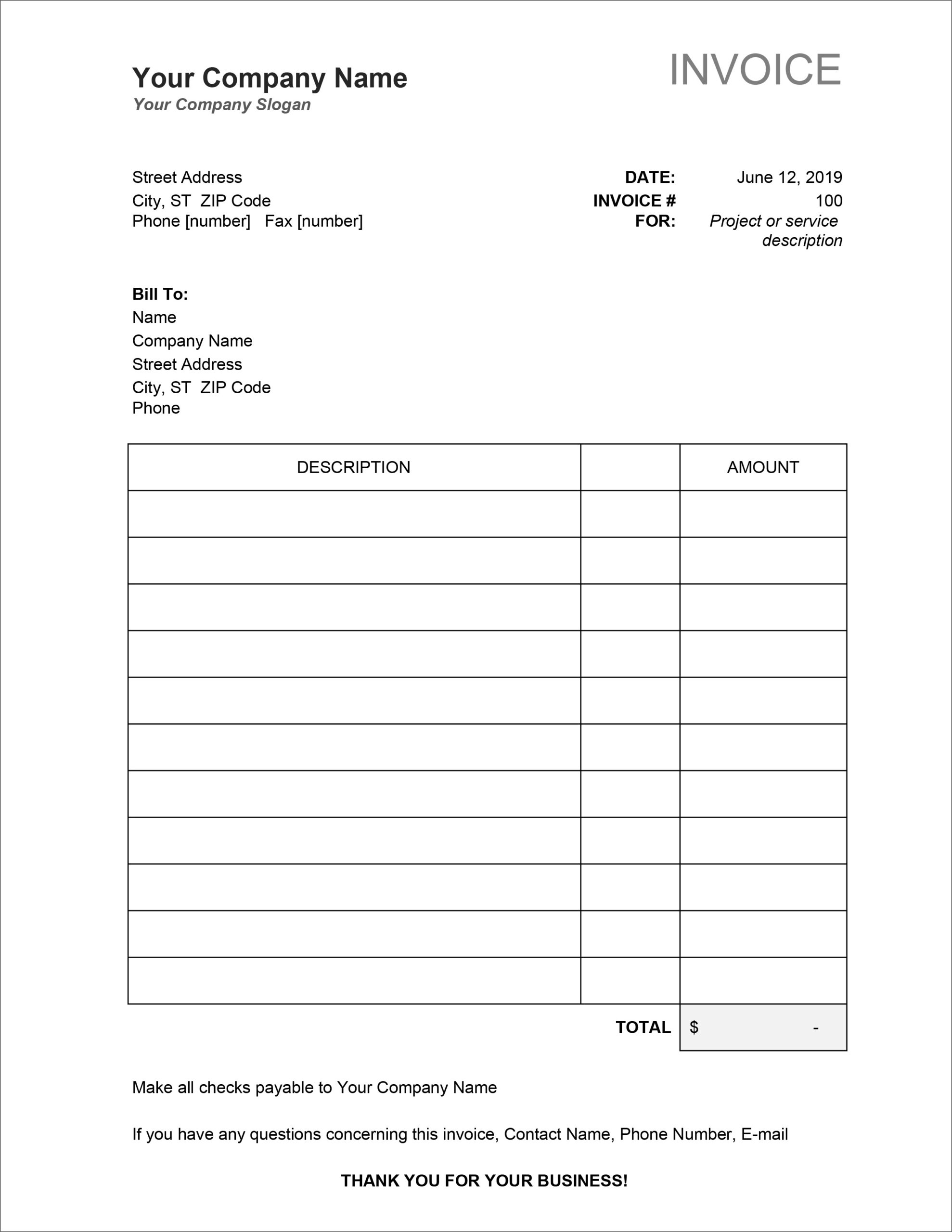 Printable Invoice Sheet