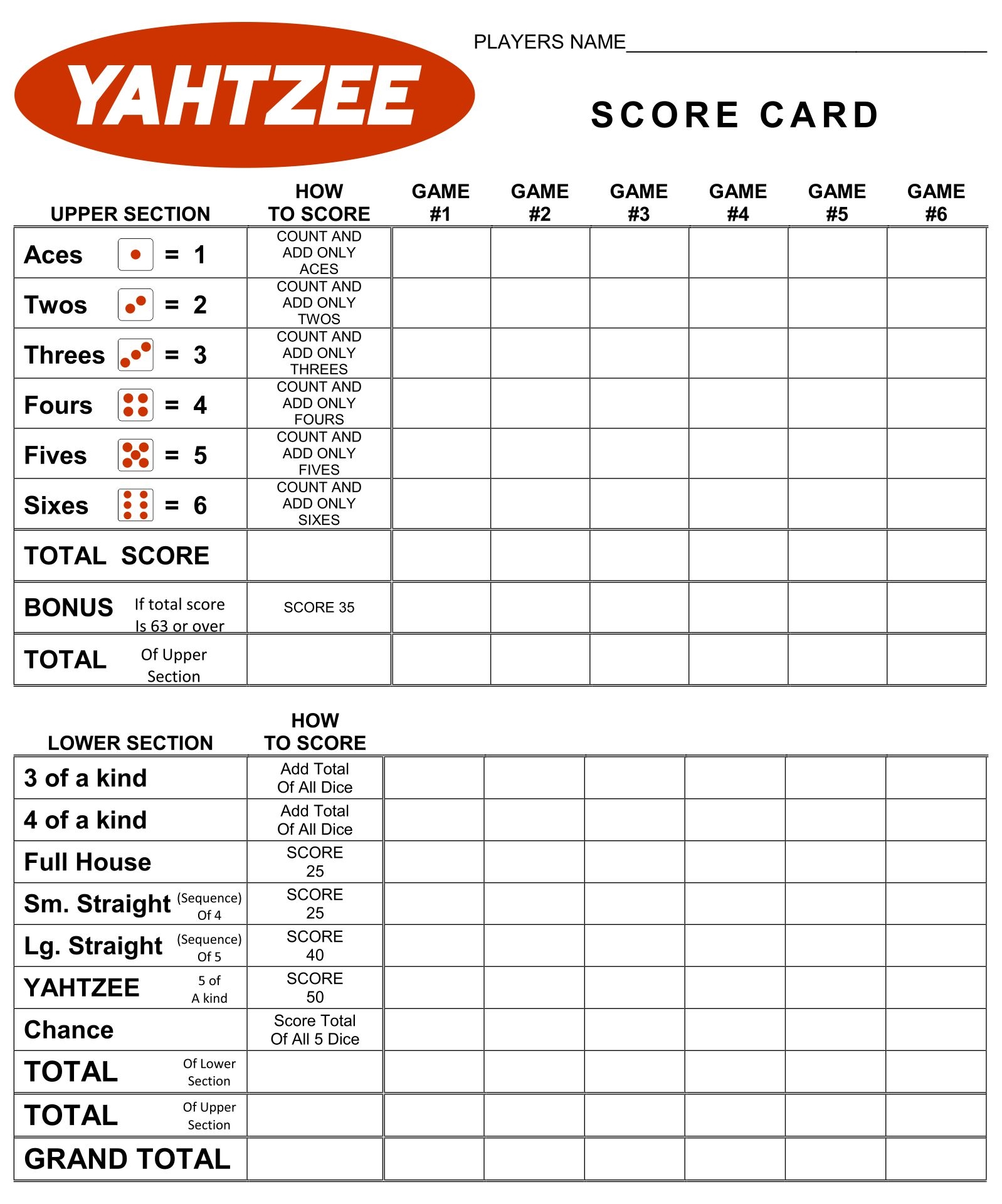 Printable Large Print Yahtzee Score Sheets My XXX Hot Girl
