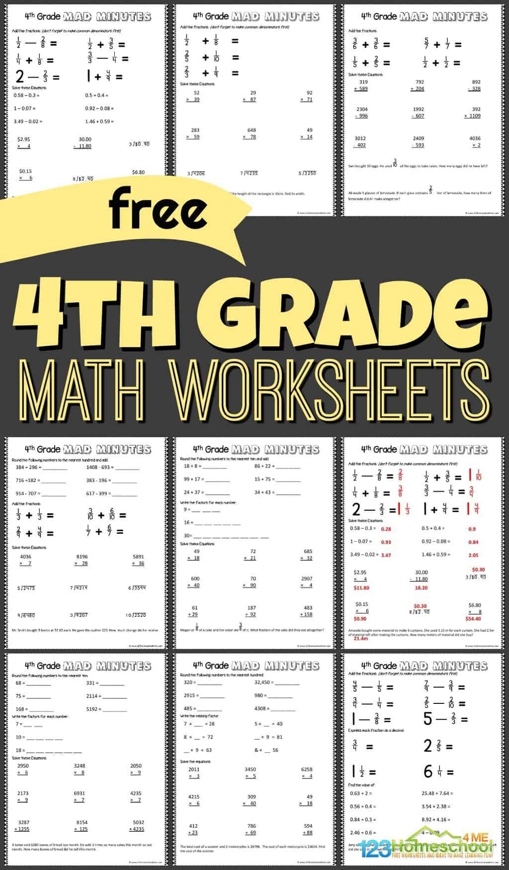 Printable Math Sheets For 4th Graders