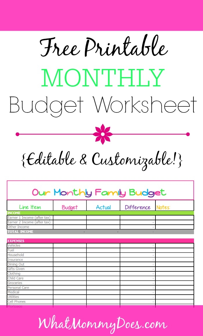 Printable Monthly Budget Sheets