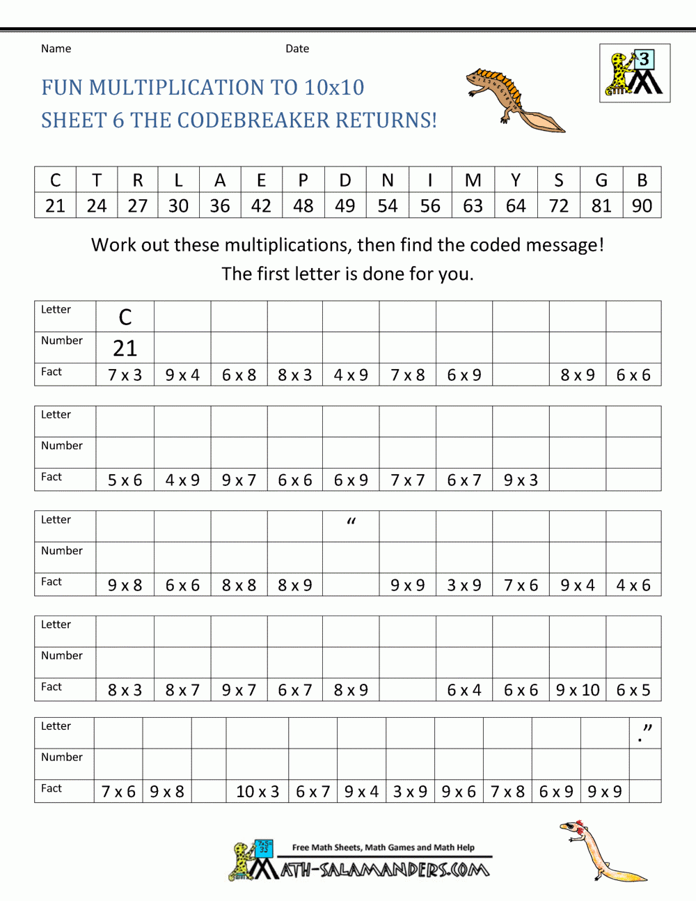 Printable Multiplication Practice Sheets