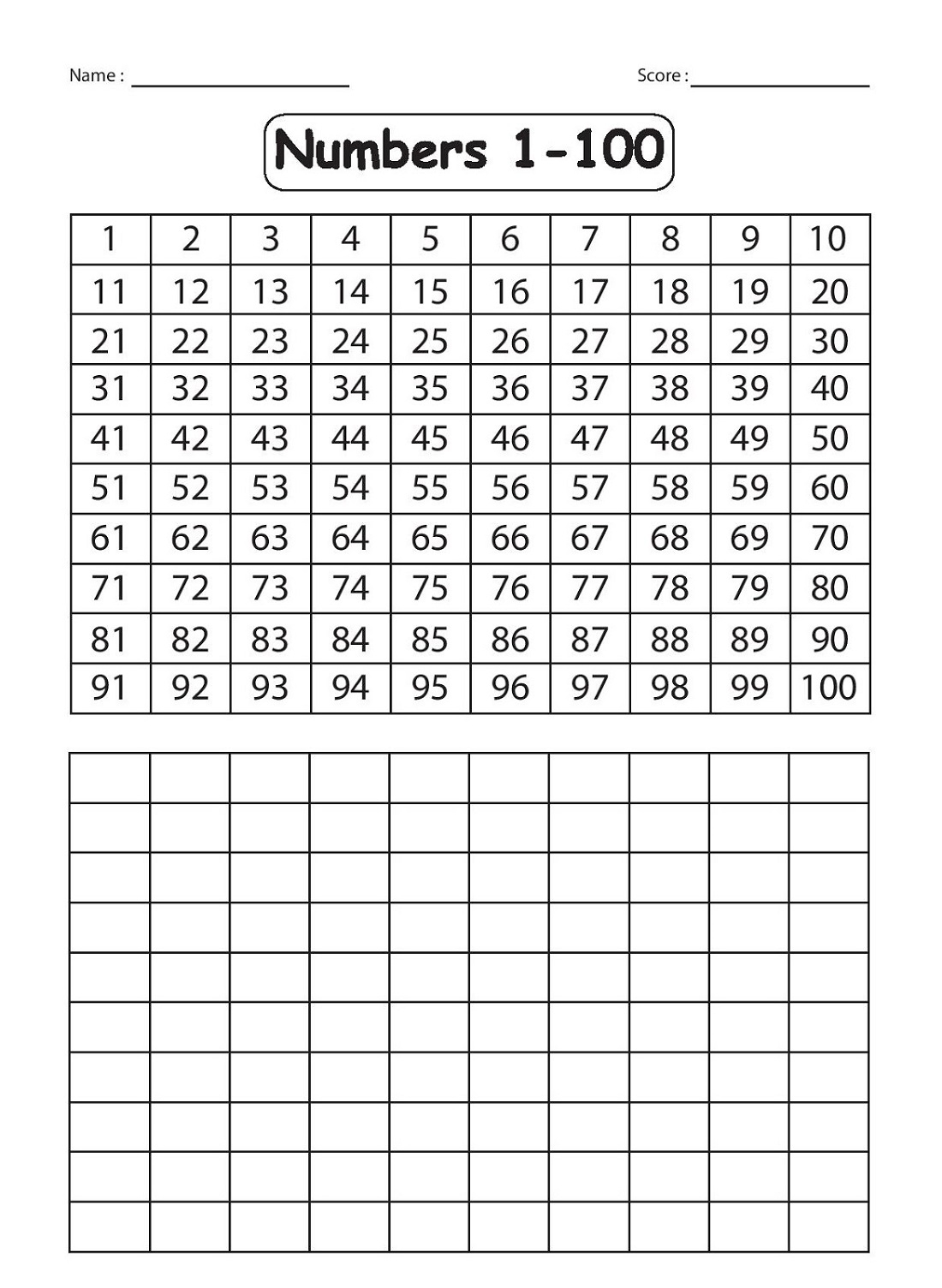Printable Number Sheets 1 100 101 Activity