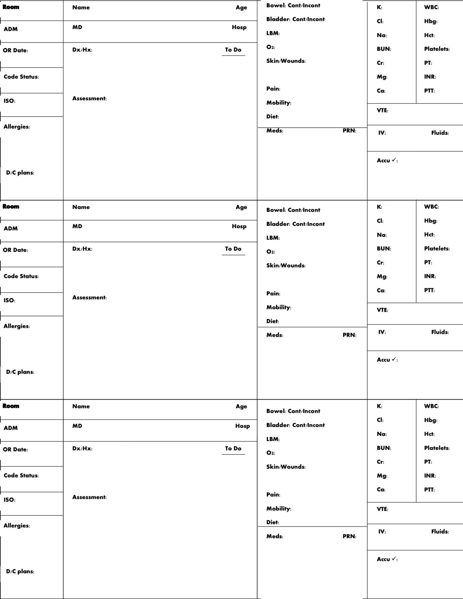 Printable Nurse Report Sheet Printable Templates
