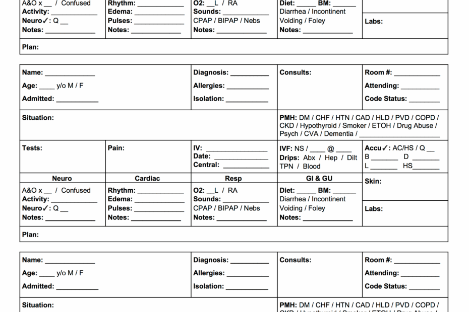 Printable Nursing Report Sheets Invitation Templates Nursing