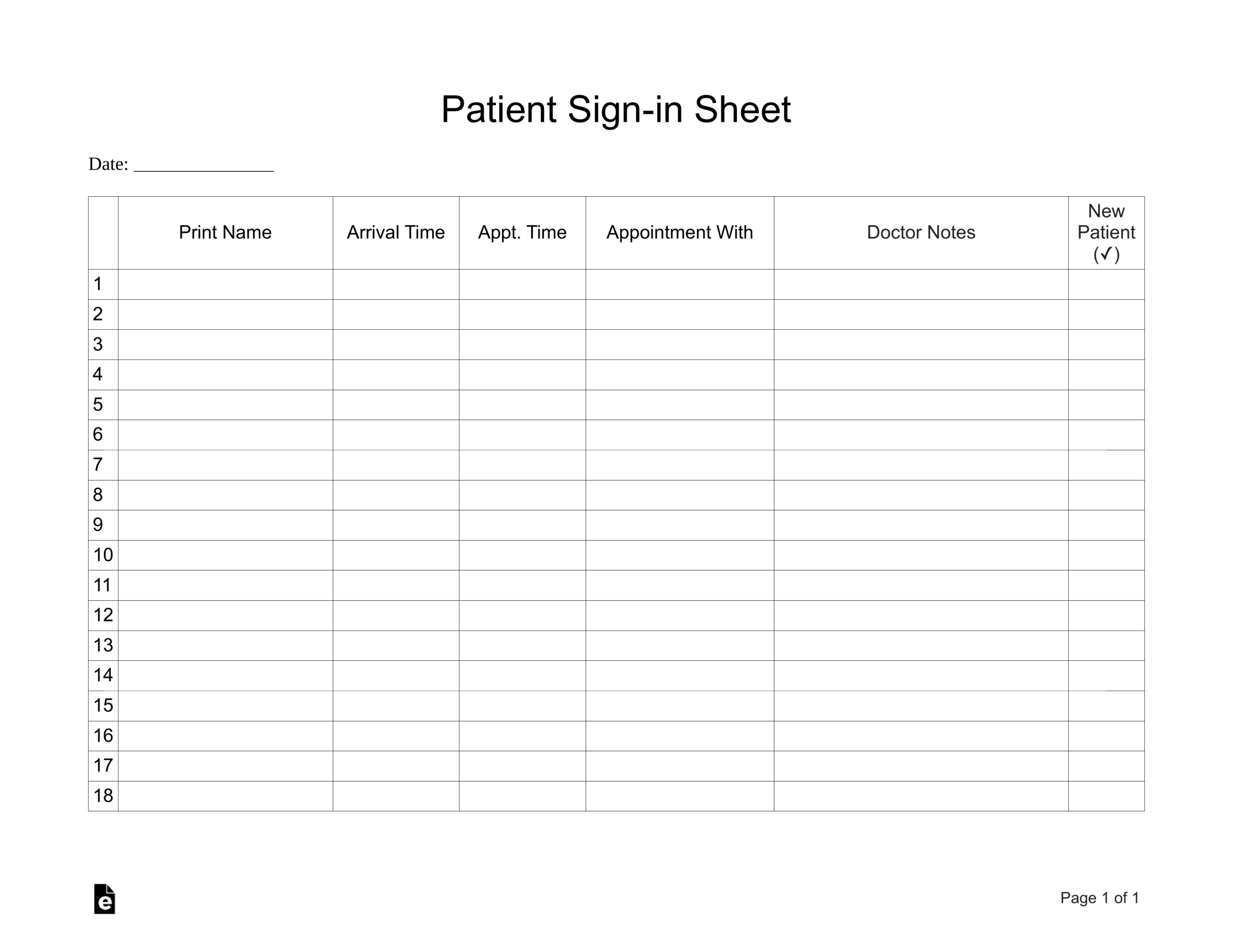Printable Patient Sign In Sheet Template Printable Templates