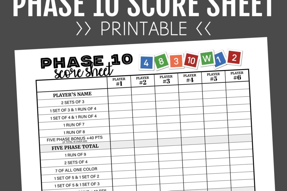 Printable Phase 10 Score Sheet Printable Templates Online By Paul