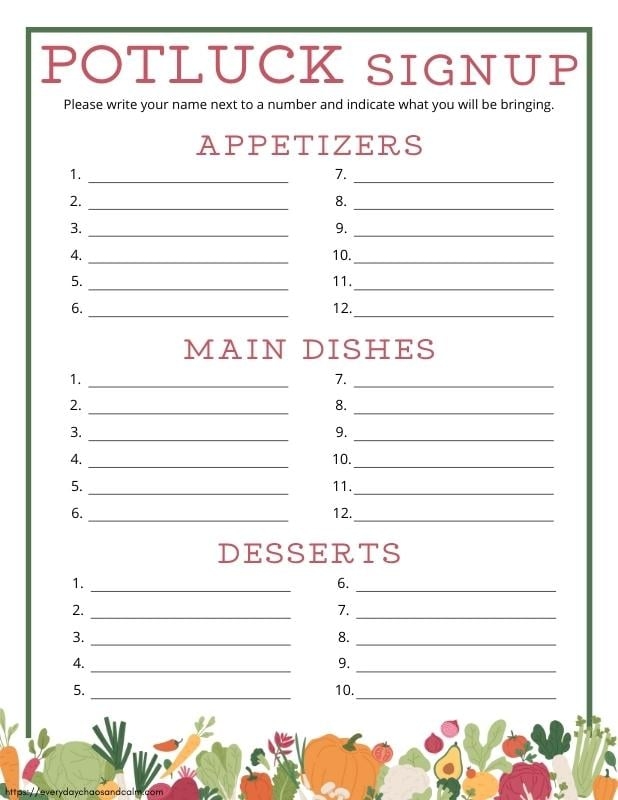 Printable Potluck Sign Up Sheet Free Analytics