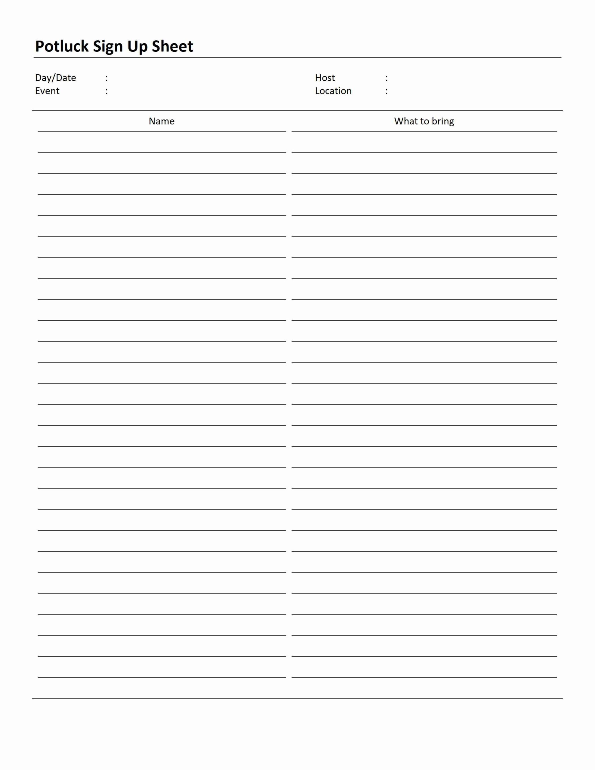 Printable Potluck Sign Up Sheet Template Printable Templates