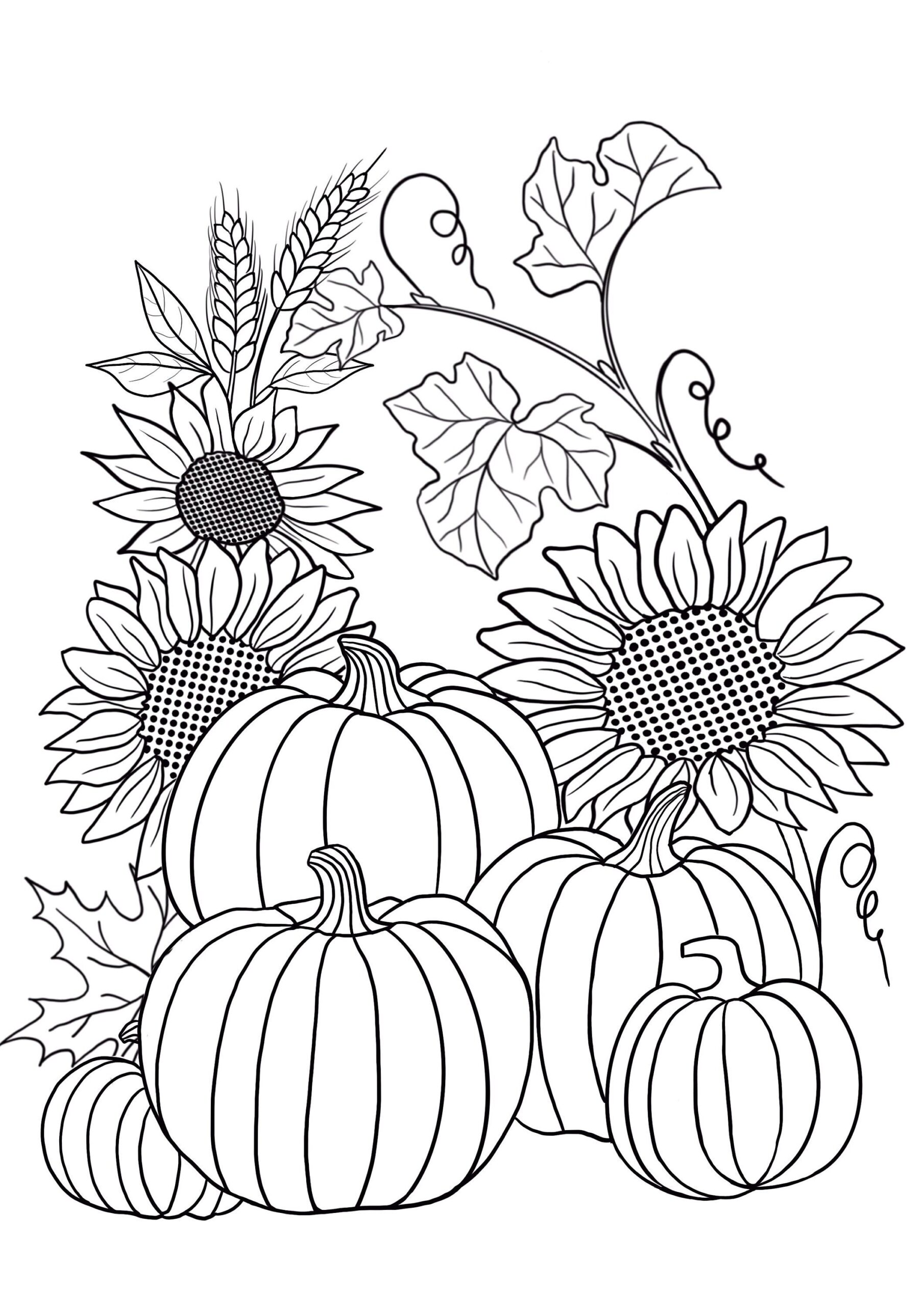 Printable Pumpkin Coloring Sheets With Flowers Coloring Pages Adult 