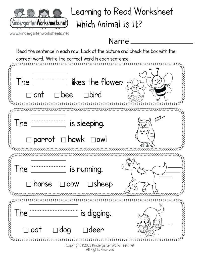 Printable Reading Sheets For Kindergarten Printable Reading Sheets For Kindergarten